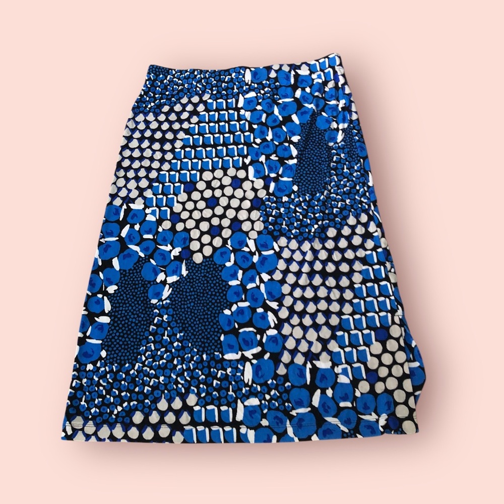 CHICO'S Blue Animal Print Skirt A-line Stretch Large Art Mermaid Summer Vibrant